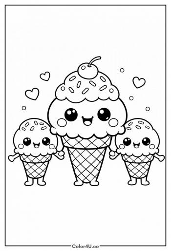 Happy Ice Cream Family Coloring Page