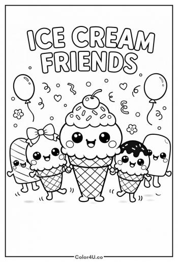 Ice Cream Friends Party Coloring Page