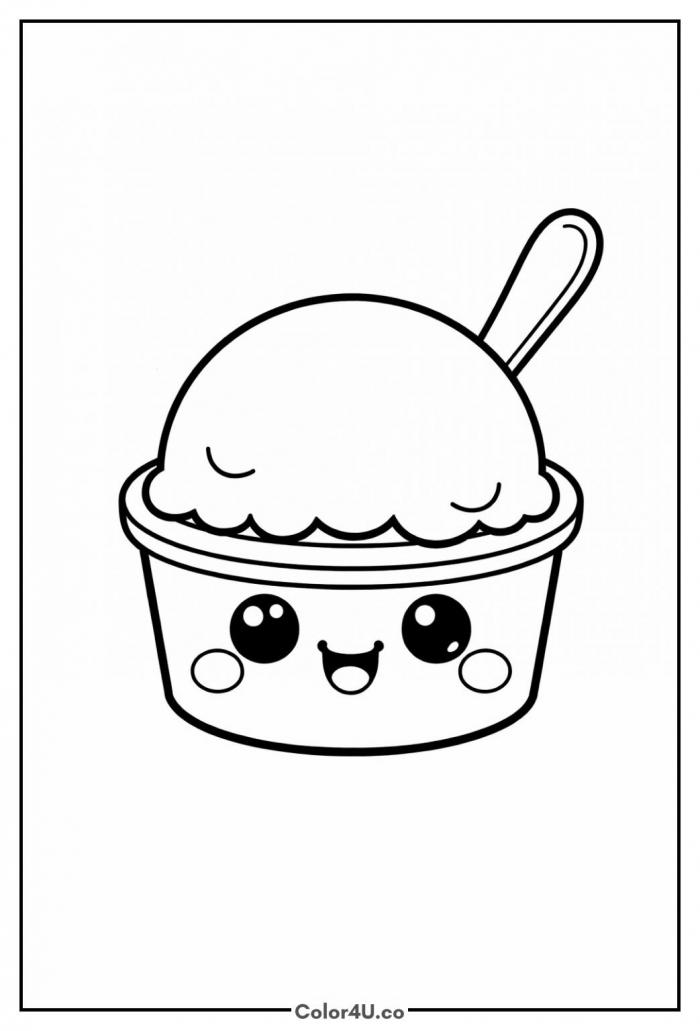 Smiling Ice Cream Cup Coloring Page