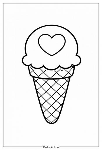 Ice Cream with Heart coloring page