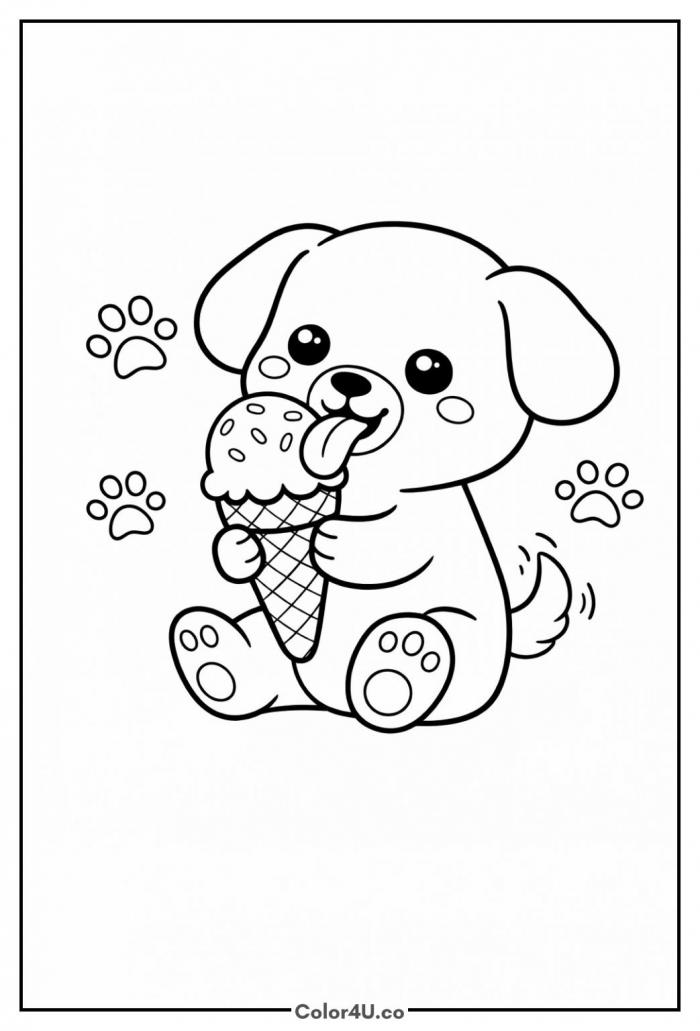 Dog Ice Cream Treat Coloring Page