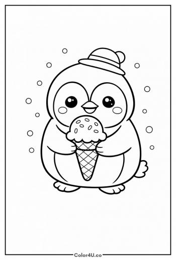 Penguin Ice Cream Day coloring page