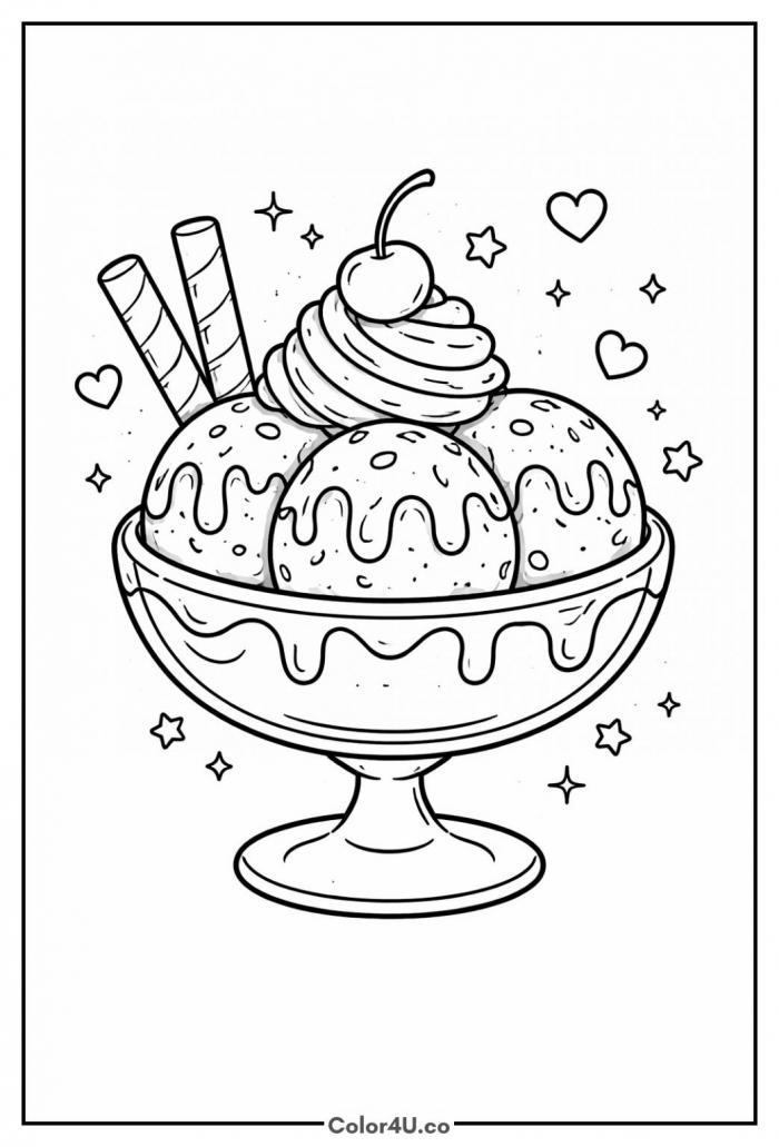 Ice Cream Sundae Bowl Coloring Page