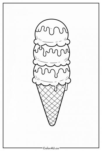 Triple Scoop Ice Cream Cone Coloring Page