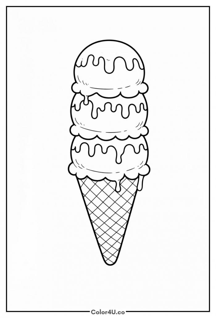 Triple Scoop Ice Cream Cone Coloring Page