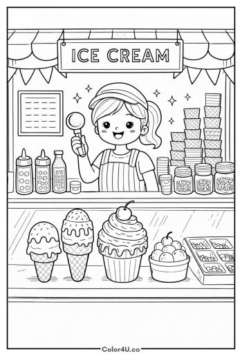 Ice Cream Shop Counter Coloring Page