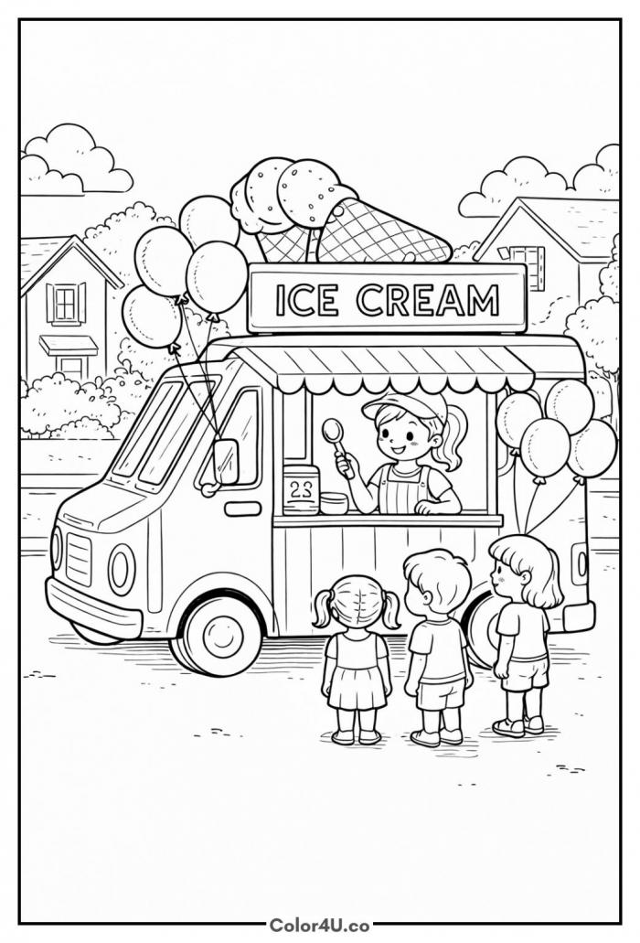 Ice Cream Truck Scene Coloring Page
