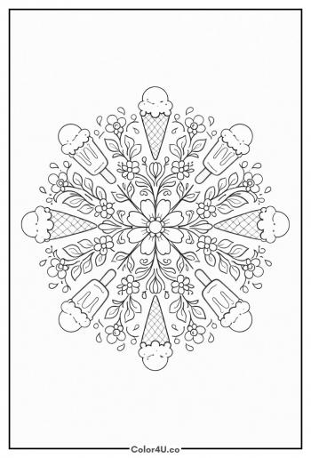 Ice Cream Floral Mandala coloring page