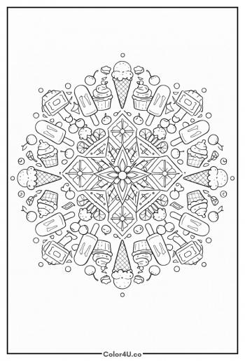 Geometric Ice Cream Pattern coloring page