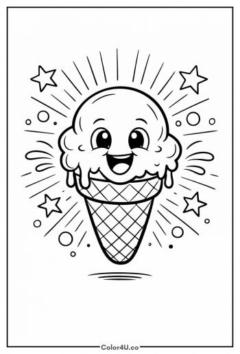 Melting Joy: Happy Ice Cream Character Coloring Page