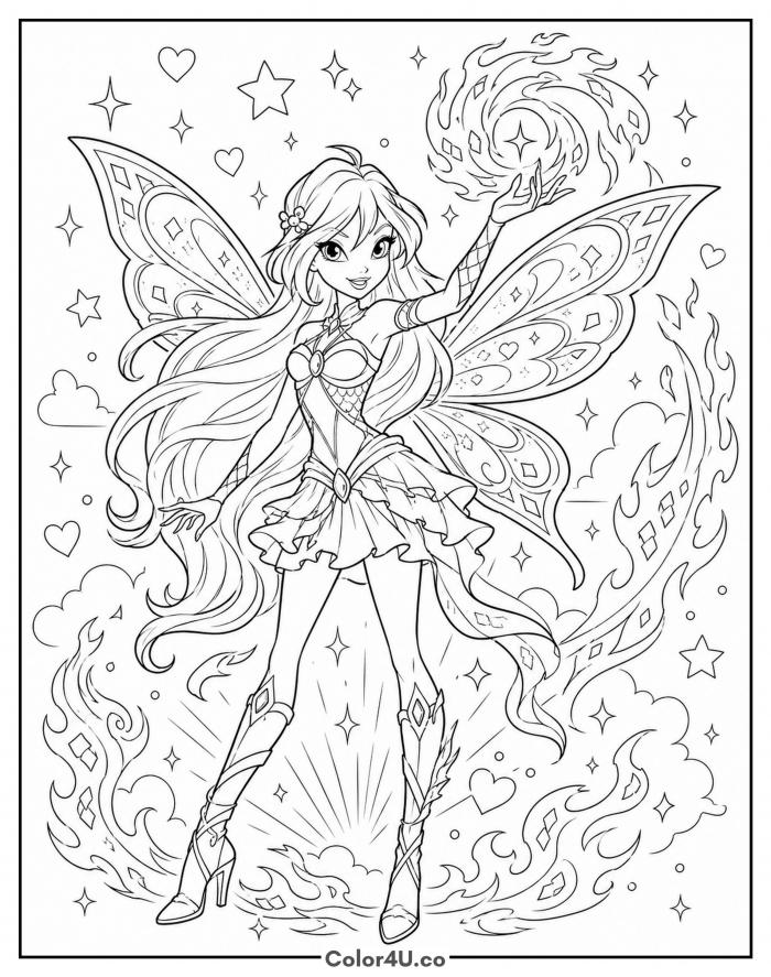 Bloom with Dragon Flame Coloring Page