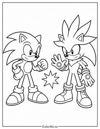 Sonic and Silver Friendly Showdown coloring page