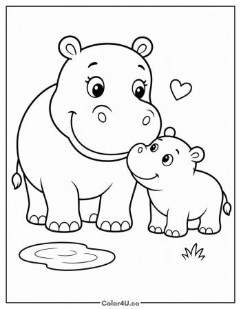 Mom and Baby Hippo coloring page