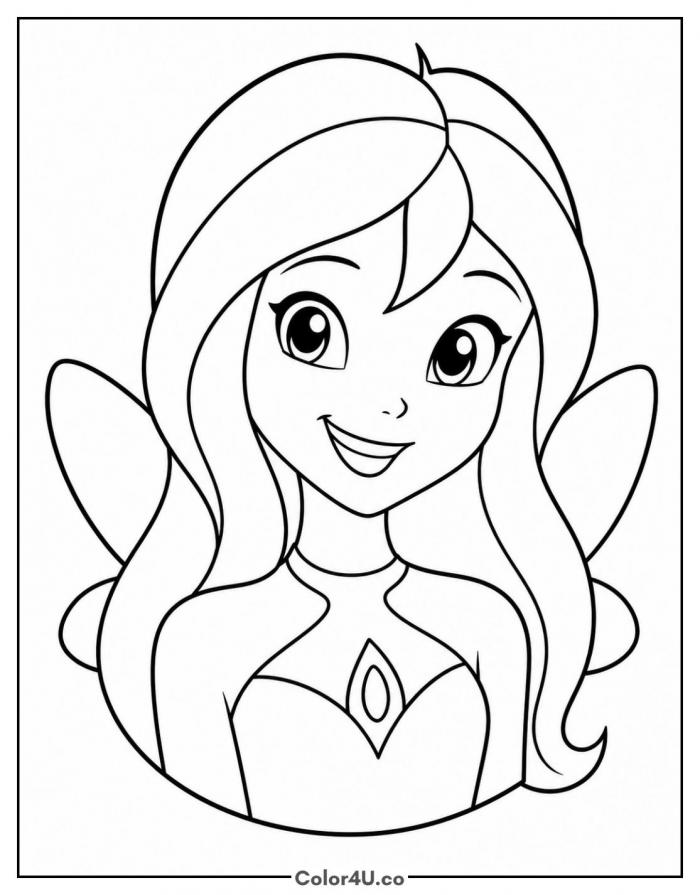 Bloom smiling with fairy wings, easy Winx Club coloring page, free printable