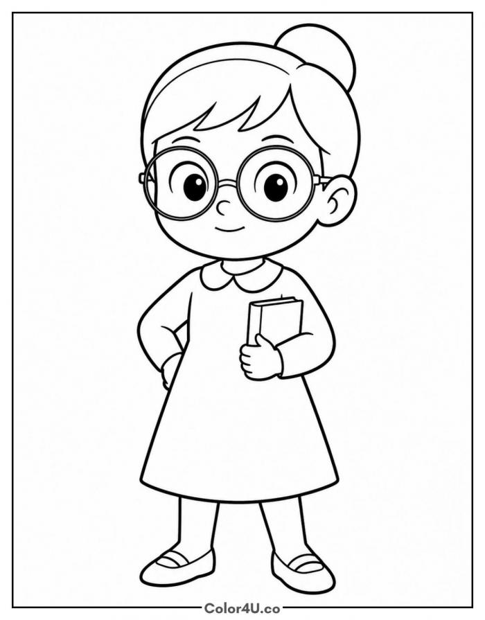 Dasha holding a book, easy Masha and the Bear coloring page, free printable