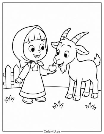 Masha and the Goat coloring page
