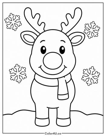 Red-Nosed Reindeer in the Snow coloring page