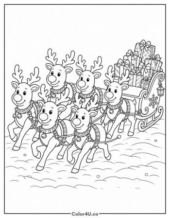 Santa’s Sleigh Team coloring page