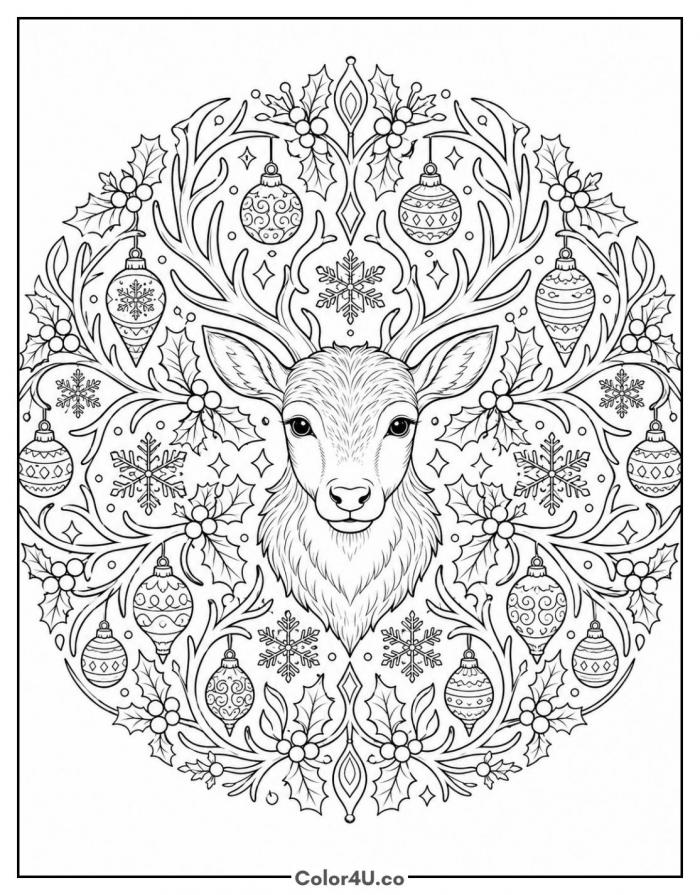 Reindeer antler mandala coloring page, detailed design, free printable