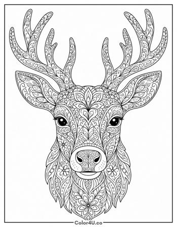 Zentangle Reindeer Head coloring page