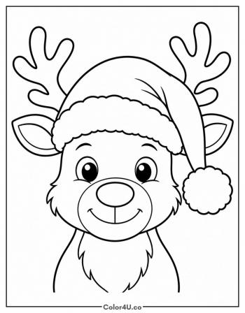 Reindeer in a Santa Hat coloring page