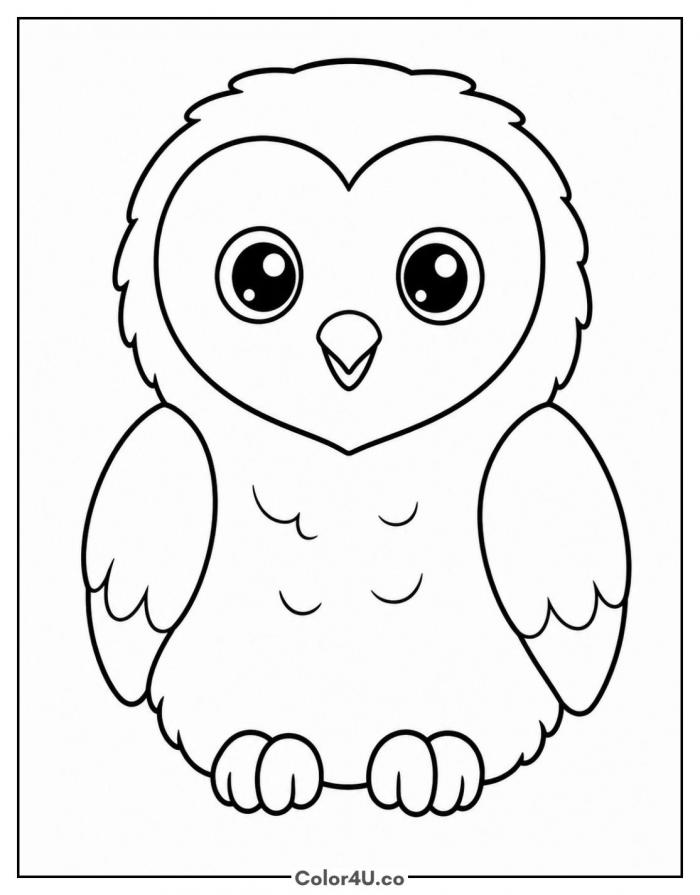 Cute baby barn owl with heart-shaped face, easy owl coloring page, free printable