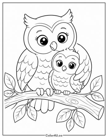 Mama Owl and Baby Owl coloring page