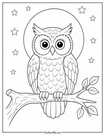 Owl Under a Full Moon coloring page