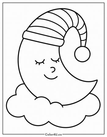 Sleepy Moon in a Nightcap coloring page