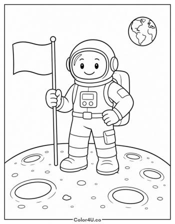 Astronaut Standing on the Moon coloring page