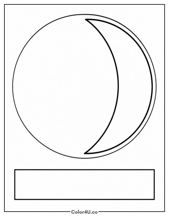 Waxing crescent moon phase diagram, easy coloring page, free printable
