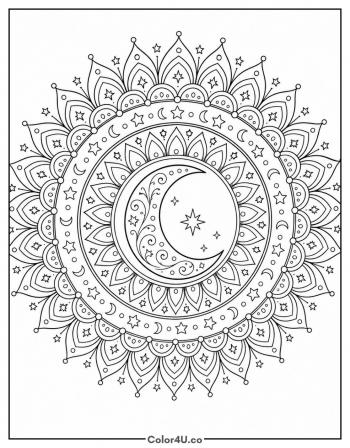 Moon Mandala with Stars coloring page