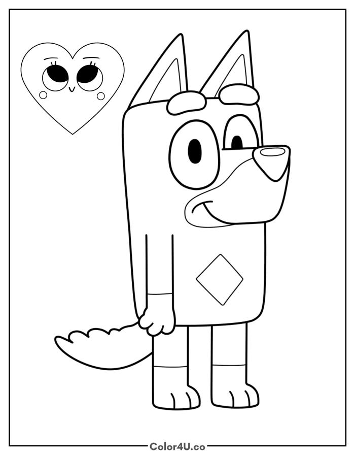 Bluey with a diamond on her belly, easy Bluey coloring page, free printable