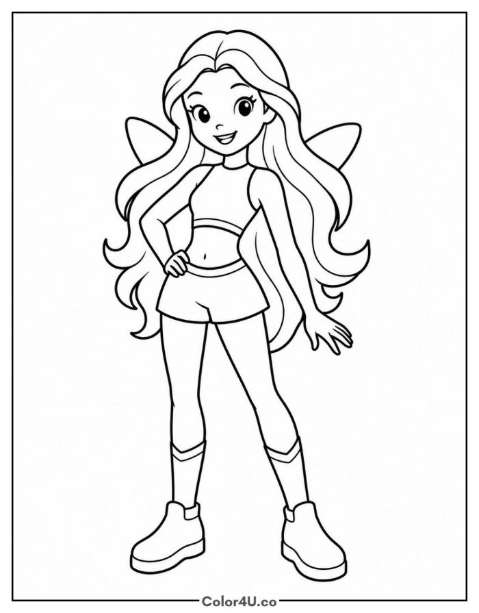 Aisha posing with hand on hip, easy Winx Club coloring page, free printable