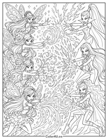 Winx vs the Trix coloring page