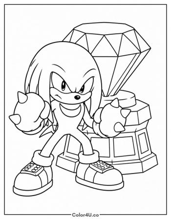 Knuckles Guarding the Master Emerald coloring page