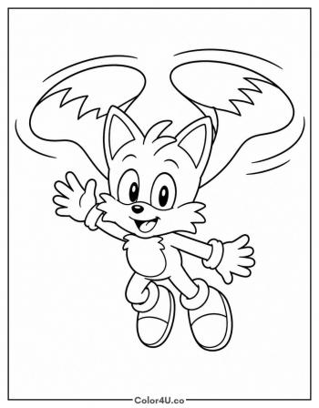 Tails Flying With His Twin Tails coloring page