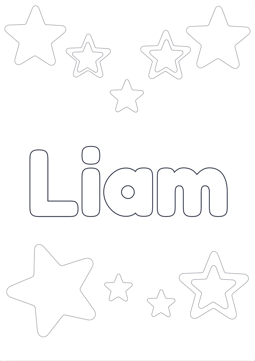 Printable Liam name coloring page with a Stars theme